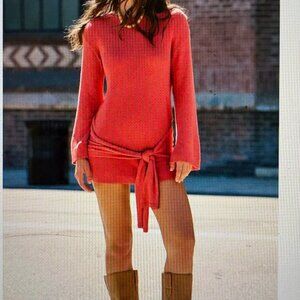 Free People Spencer Fine Gauge Mini Dress, Sz M, Coral, NWT